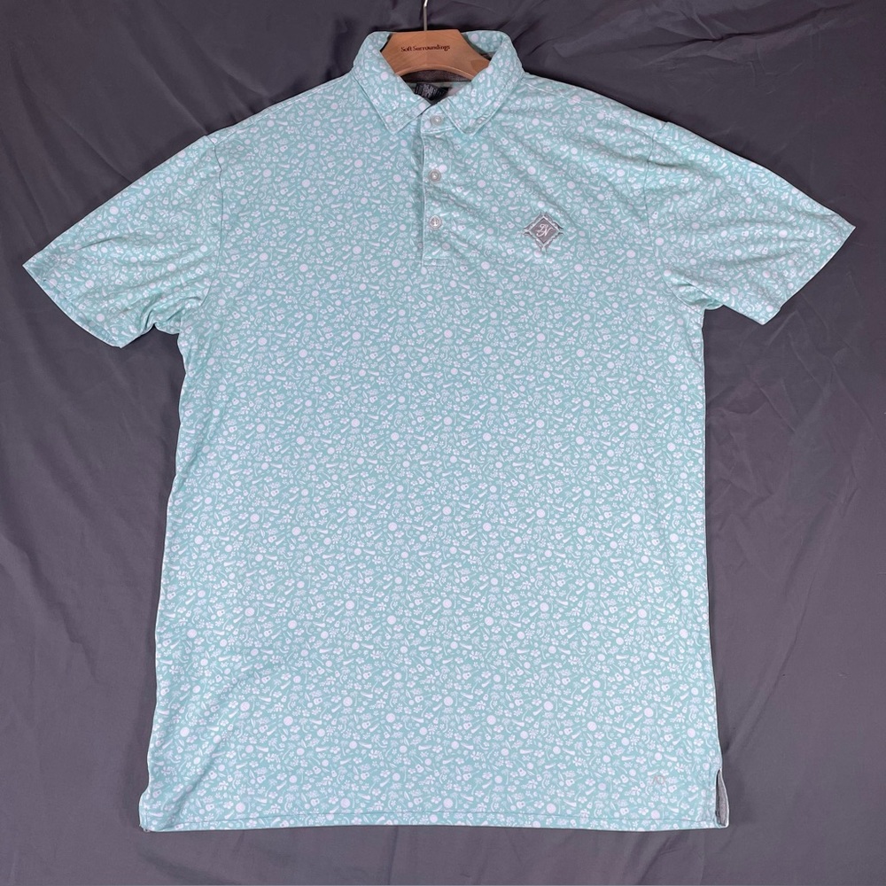 Anderson Ord Golf Polo Shirt Men's Small Floral Baby Blue Lakewood National